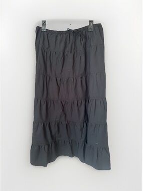 Joie Black Tiered Ruffle Midi Skirt Cottagecore Whimsy Goth Boho Capsule Sz Med